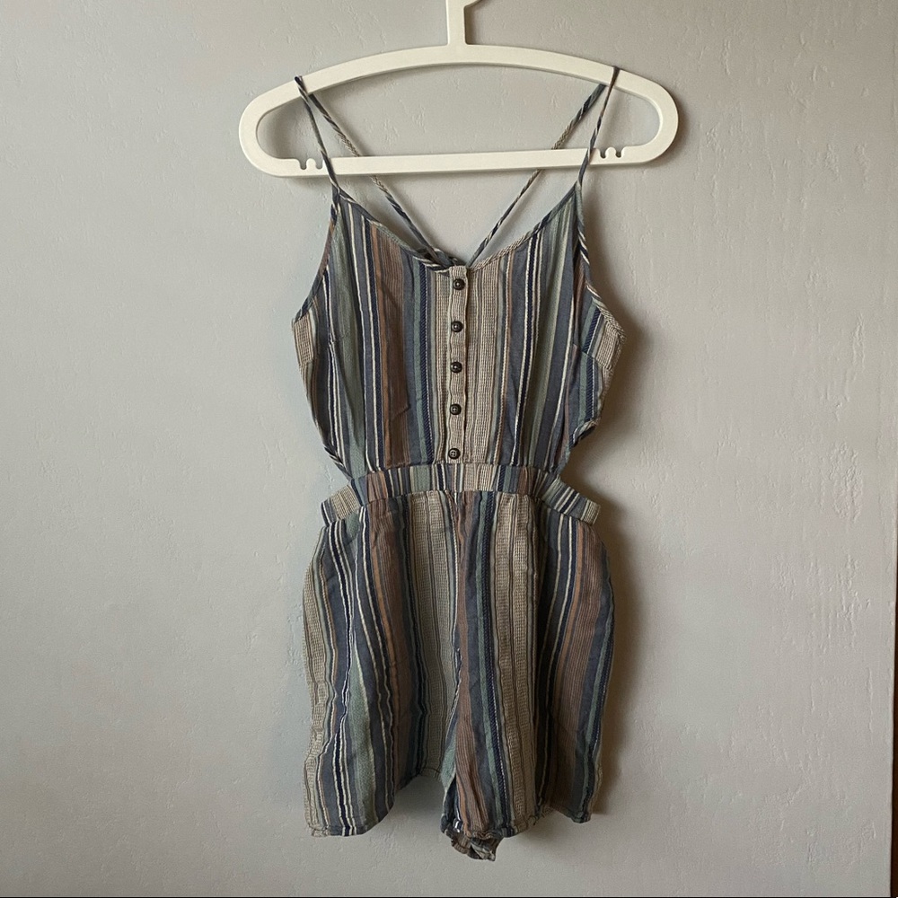 American Eagle Outfitters Striped Jumpsuit - Blue and Tan